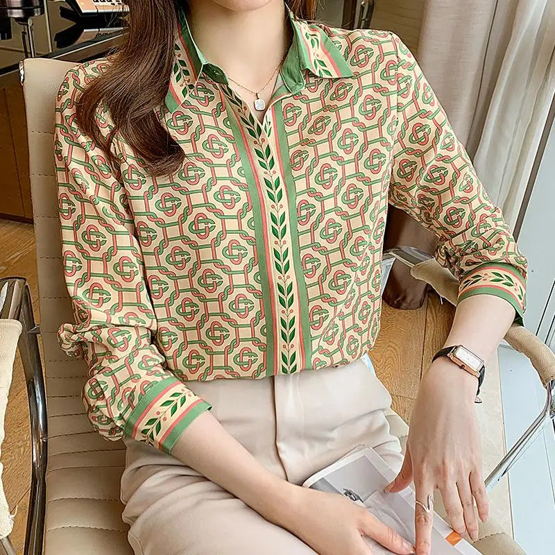 Women's Fashion Chain Print Blouse – Long Sleeve Spring/Autumn Shirt