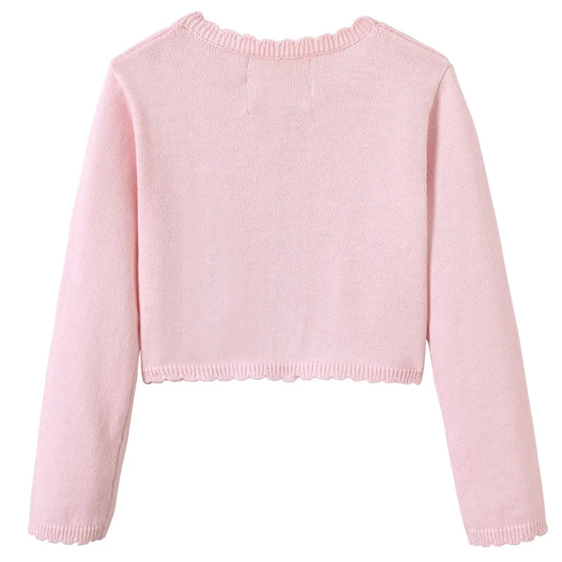 Baby Girl Cardigan – 100% Cotton Long Sleeve Knit Bolero Sweater for Birthday Party