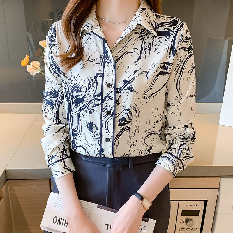 Floral Button-Down, long sleeve Blouses for Women