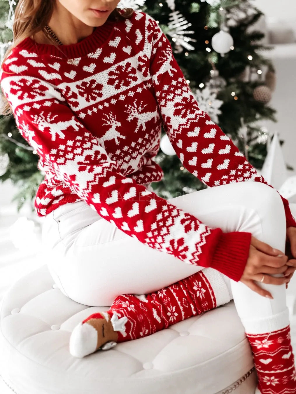 Autumn Winter Christmas Sweater Ladies Women Knitted Pullover Women Sweater Snowflake Elk Print Sweaters Jumper