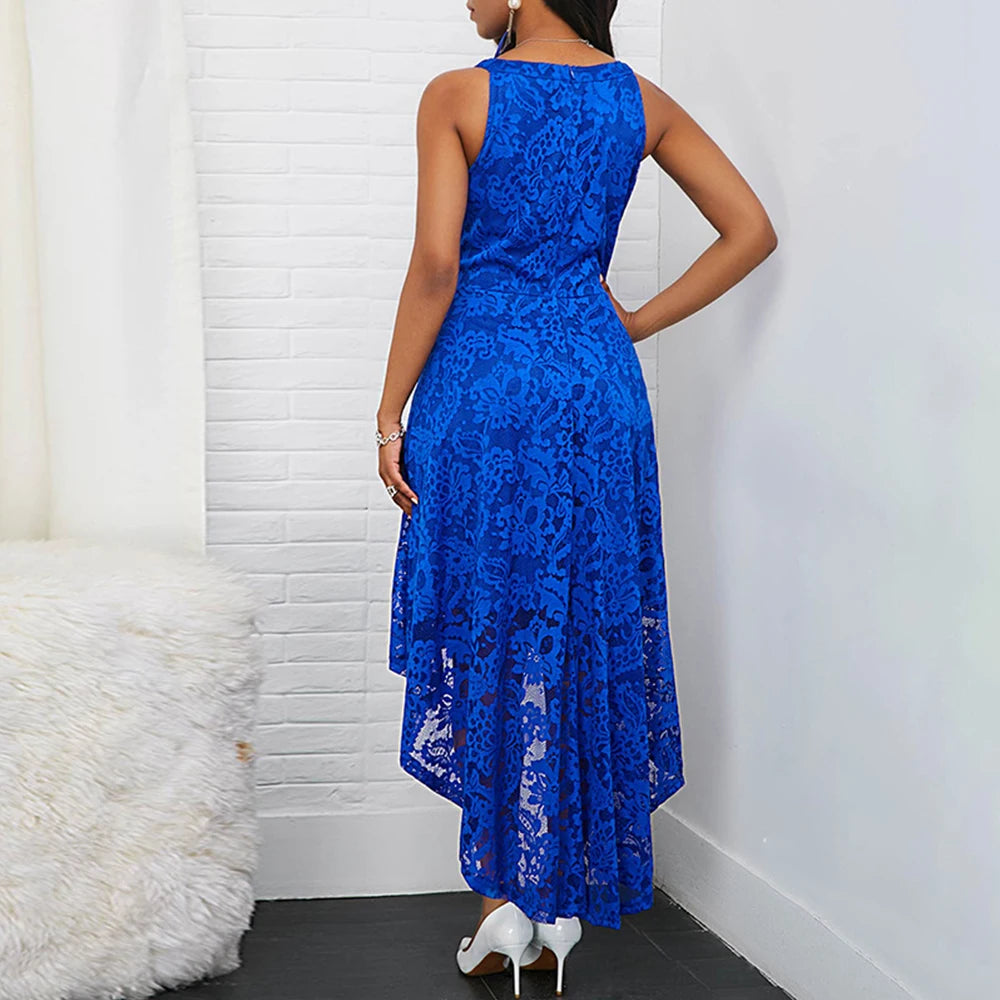 Summer Elegant Off-Shoulder Lace Evening Dress - High Waist with Irregular Hem