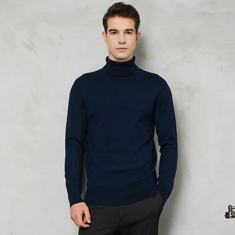 Men's Warm Turtleneck Wool-Cotton Sweater – Casual, Solid Color, Perfect for Autumn, Winter, and Christmas