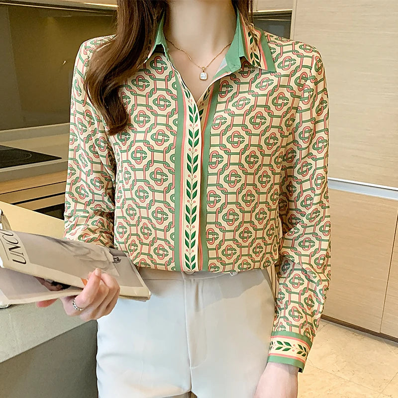 Women's Fashion Chain Print Blouse – Long Sleeve Spring/Autumn Shirt