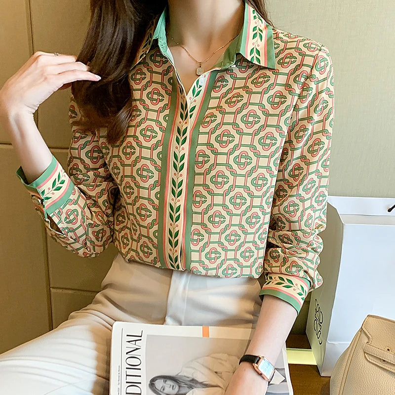 Women's Fashion Chain Print Blouse – Long Sleeve Spring/Autumn Shirt
