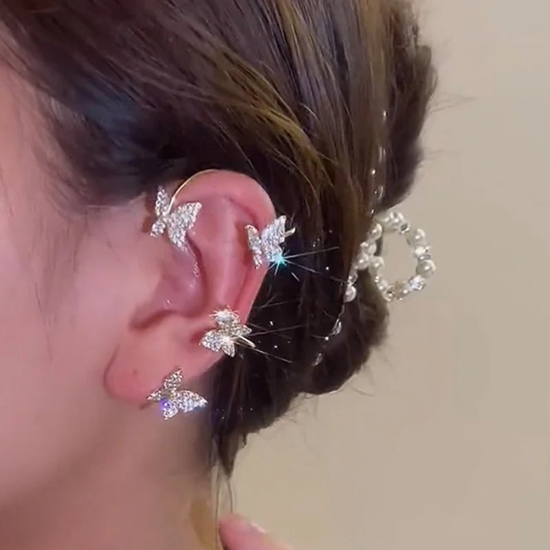 Sparkling Crystal Butterfly Ear Cuff Clip for Women - Wedding Jewelry