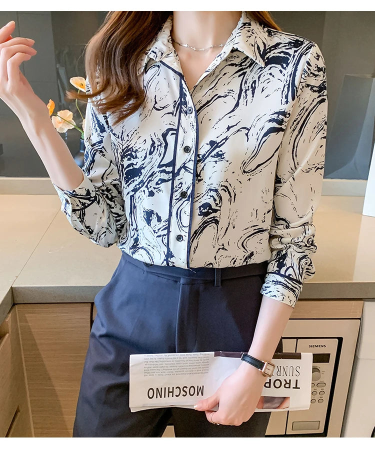 Floral Button-Down, long sleeve Blouses for Women