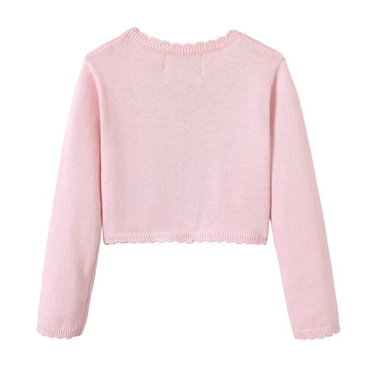Baby Girl Cardigan – 100% Cotton Long Sleeve Knit Bolero Sweater for Birthday Party