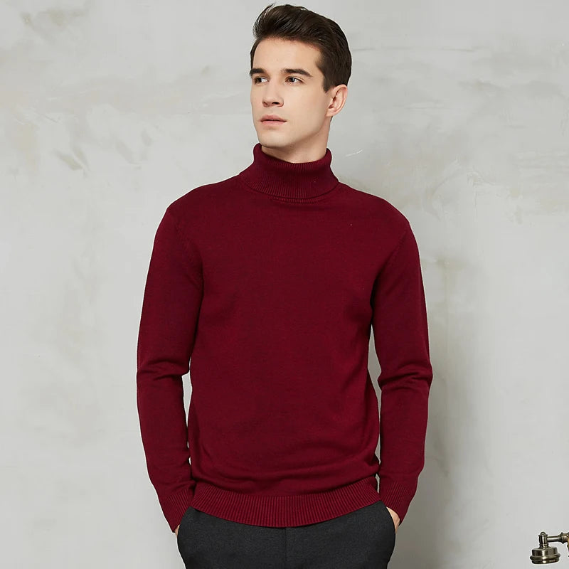 Men's Warm Turtleneck Wool-Cotton Sweater – Casual, Solid Color, Perfect for Autumn, Winter, and Christmas