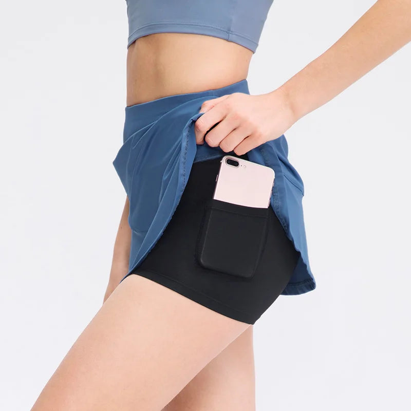 Women’s High Waist Tennis Skirts with Shorts - Quick Dry Gym Fitness Wear