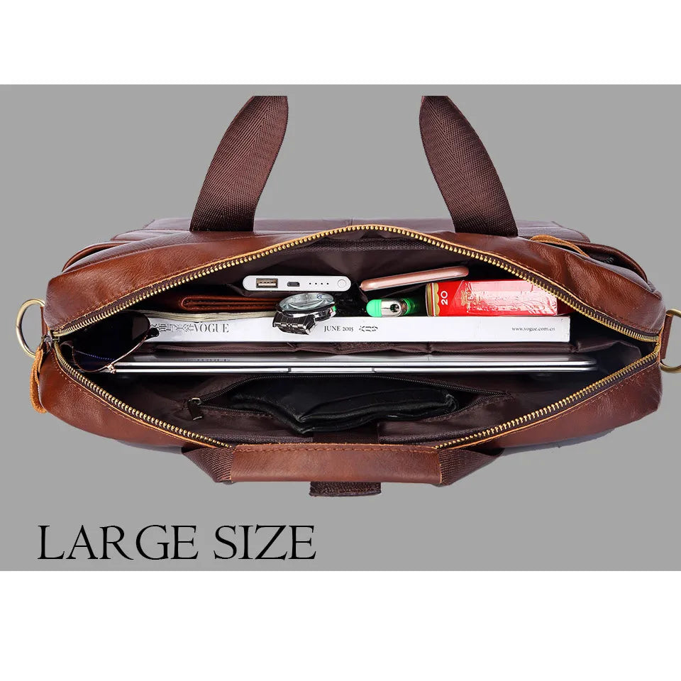 Men's Genuine Leather Handbag – Casual Laptop & Travel Messenger Bag
