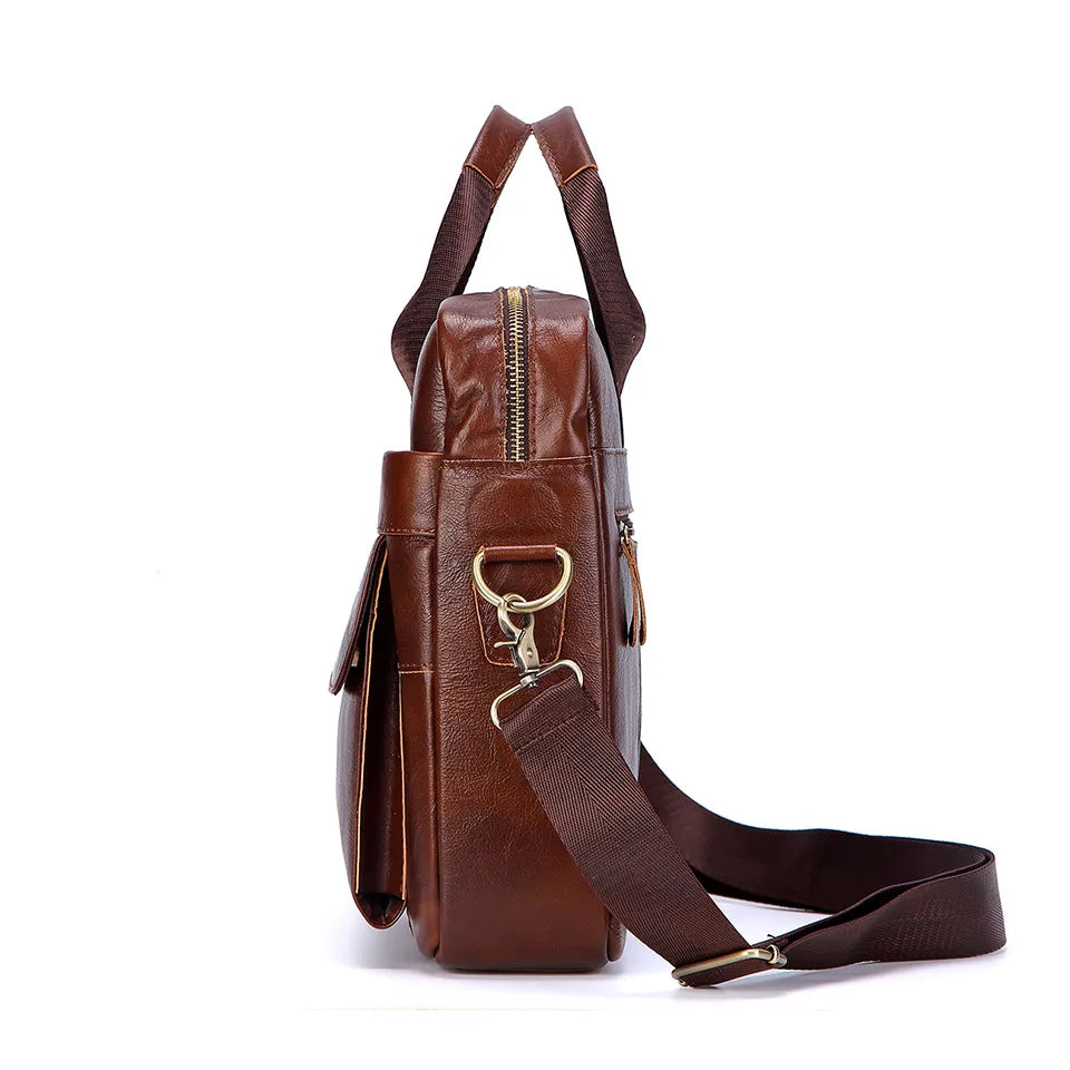 Men's Genuine Leather Handbag – Casual Laptop & Travel Messenger Bag