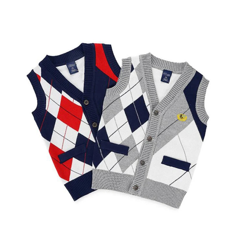 Kids' Plaid Vest Sweater Spring Cardigan for Boys