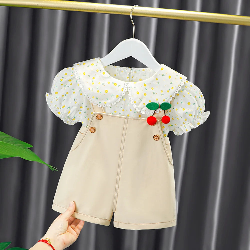 Newborn Baby Girl Summer Floral Shirt & Denim Overalls Set