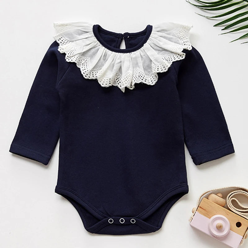 Baby Girl Lace Romper - Long Sleeve 100% Cotton Jumpsuit