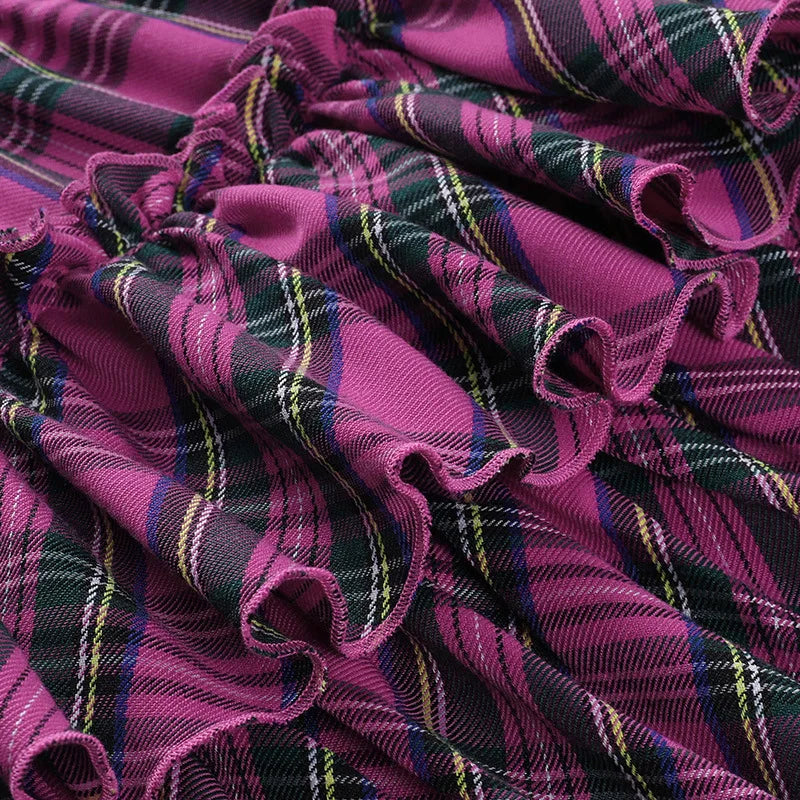 Japanese College Style Pink Plaid Skirt