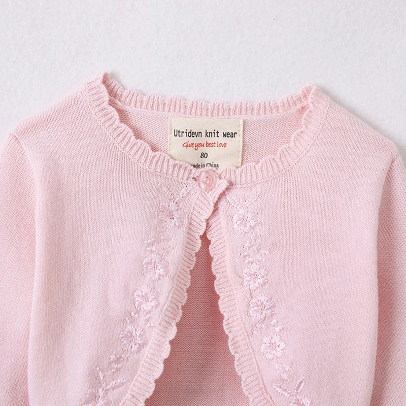 Baby Girl Cardigan – 100% Cotton Long Sleeve Knit Bolero Sweater for Birthday Party