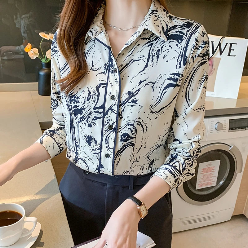Floral Button-Down, long sleeve Blouses for Women