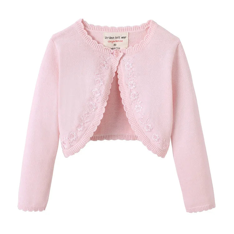 Baby Girl Cardigan – 100% Cotton Long Sleeve Knit Bolero Sweater for Birthday Party