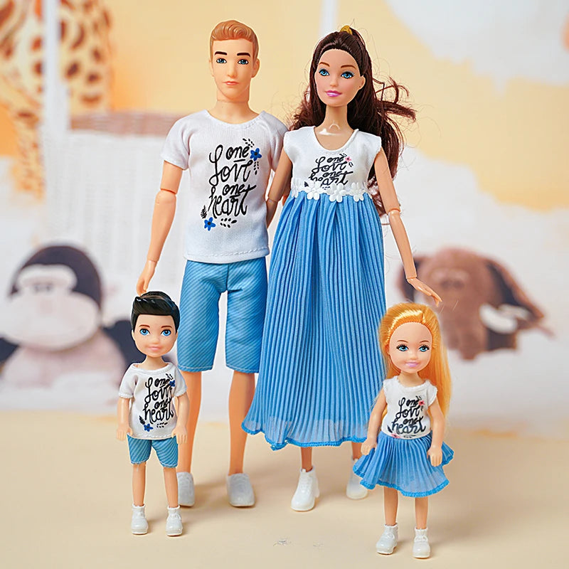 Barbie Family Doll Set - 4-Piece: Mom, Dad, Kids, 30cm Dolls with Clothes - Perfect Educational Birthday Gift