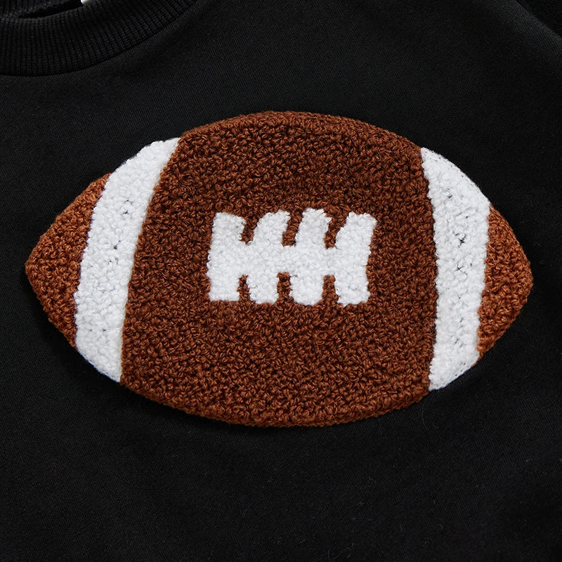 Boy Fall Pants Set Football Embroidered Long Sleeve Round Neck Sweatshirt Plaid Long Pants Outfits