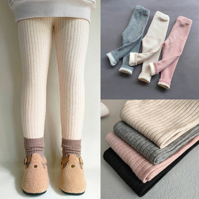 Girls' Cashmere Leggings – Warm, Slim, Elastic Fleece Pants for Autumn/Winter.