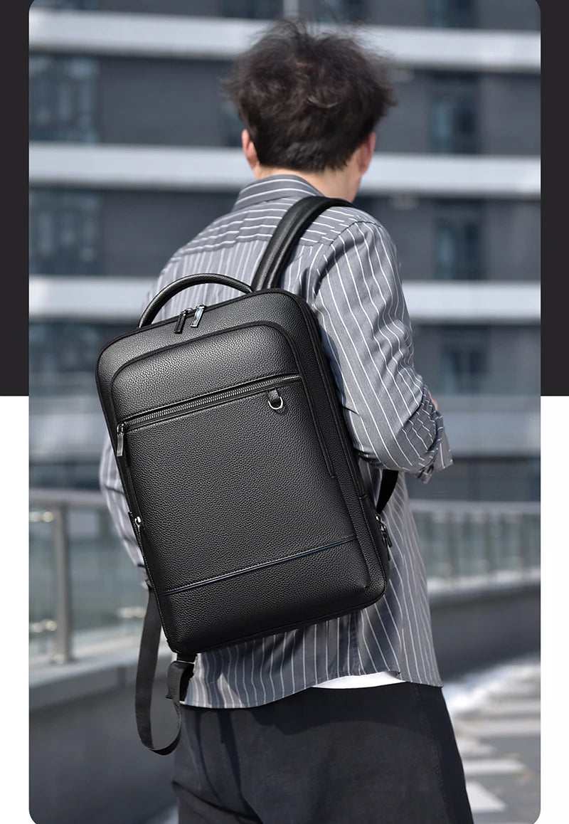 Men's Executive Backpack – PU Leather Satchel with USB Charging for Office, Travel, and Laptop