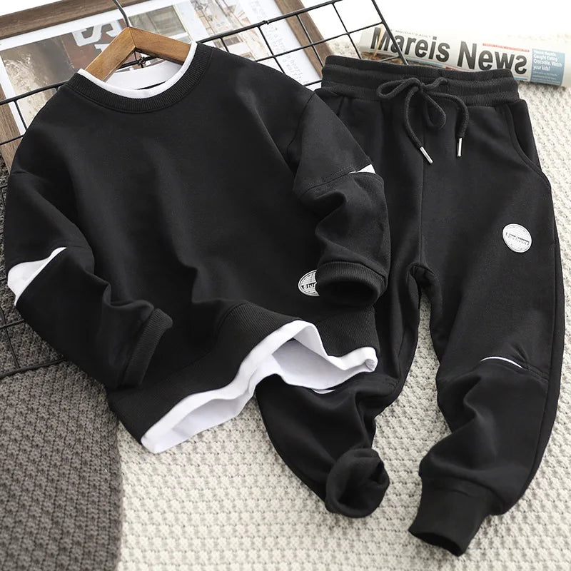 Boys' Cotton Tracksuit 2-Piece Set - Sweatshirt & Pants for Spring/Autumn