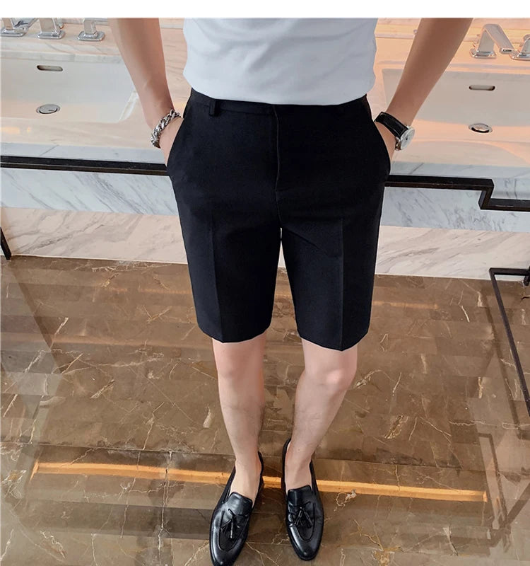 Men's High-Quality Summer Suit Shorts - Casual Knee-Length