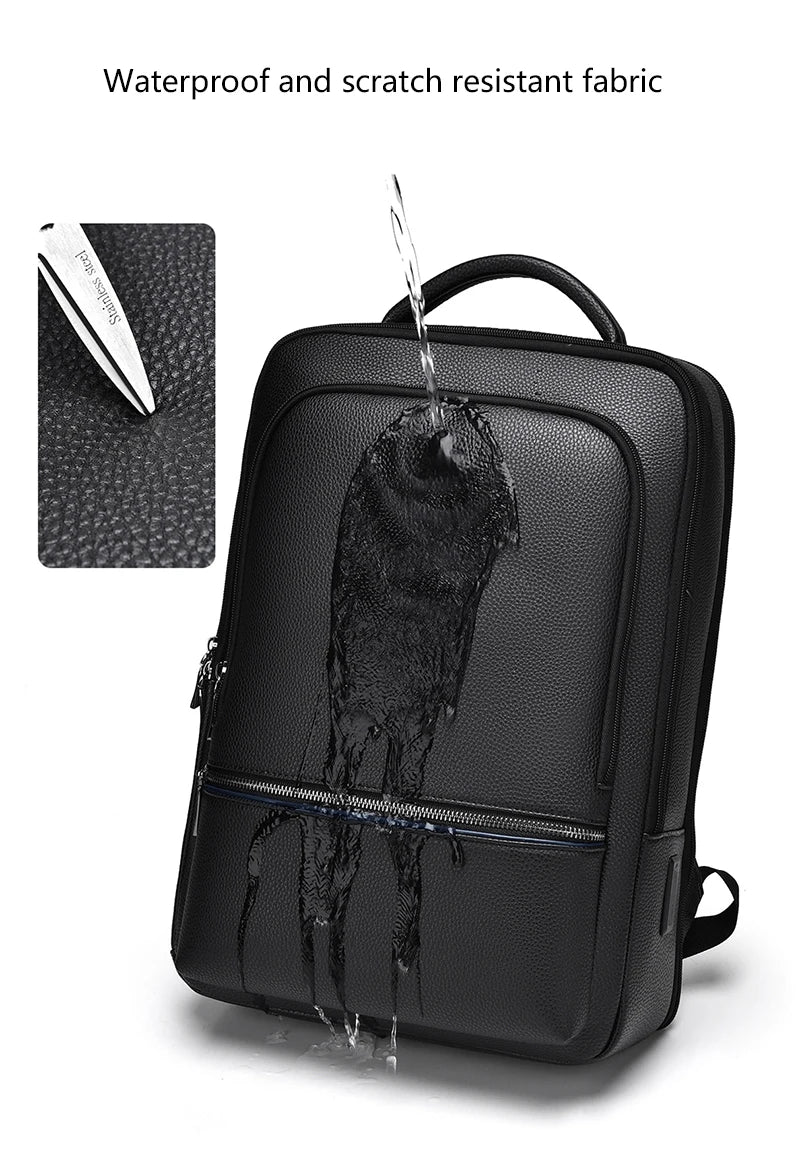 Men's Executive Backpack – PU Leather Satchel with USB Charging for Office, Travel, and Laptop