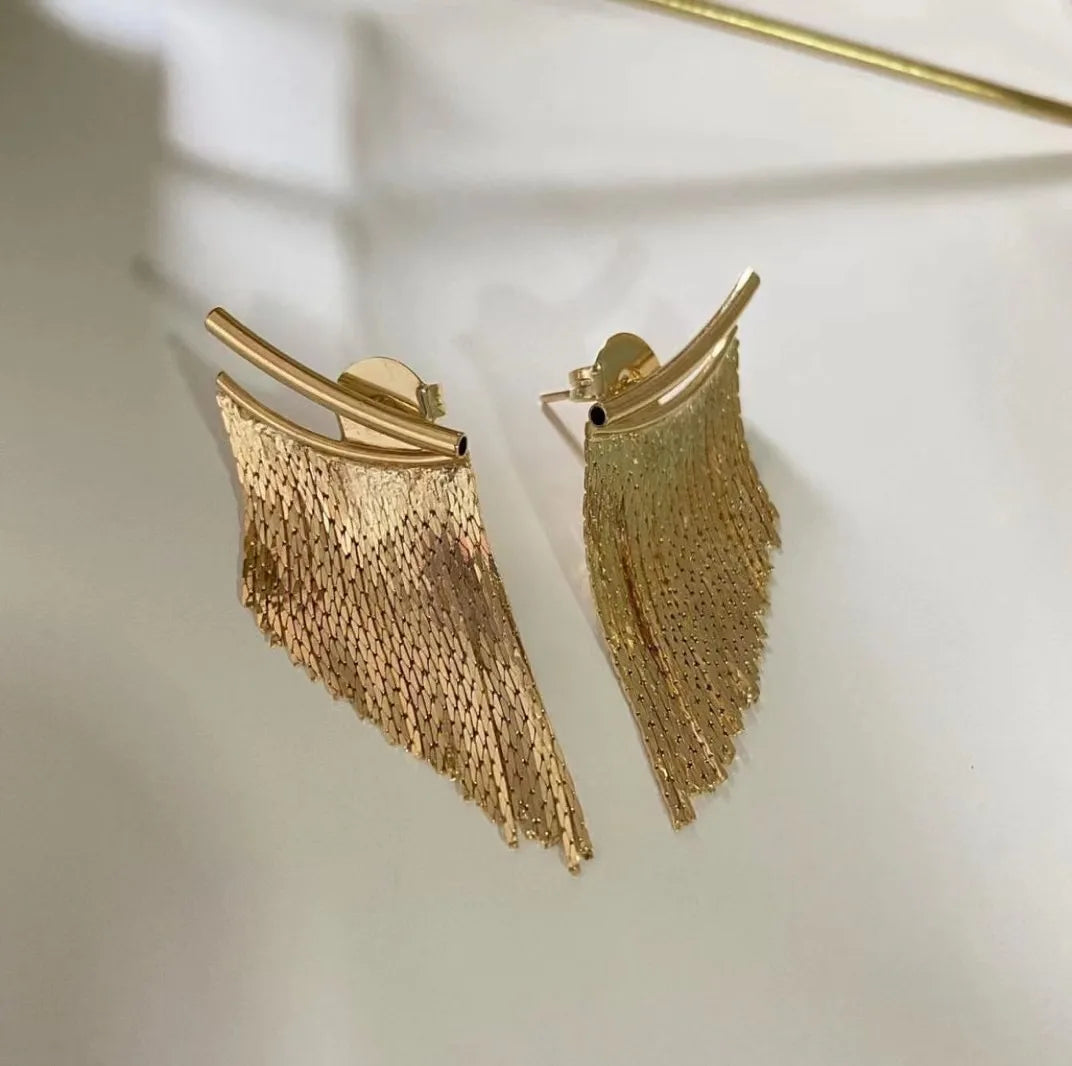 Bling Gold Tassel Dangle Earrings for Women