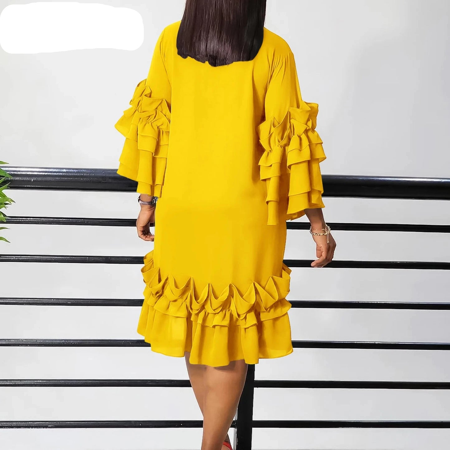 New Casual Ruffle Edge Flare Sleeves Loose Dress for Women