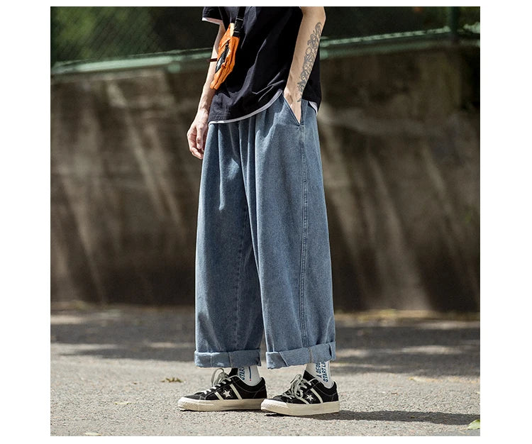 Men’s Hip Hop Wide-Leg Denim Cargo Jeans - Streetwear Skateboard Trousers