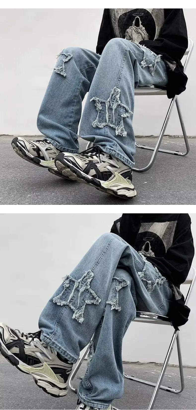 Hip Hop Embroidered Baggy Jeans - Men's Fashion Trousers