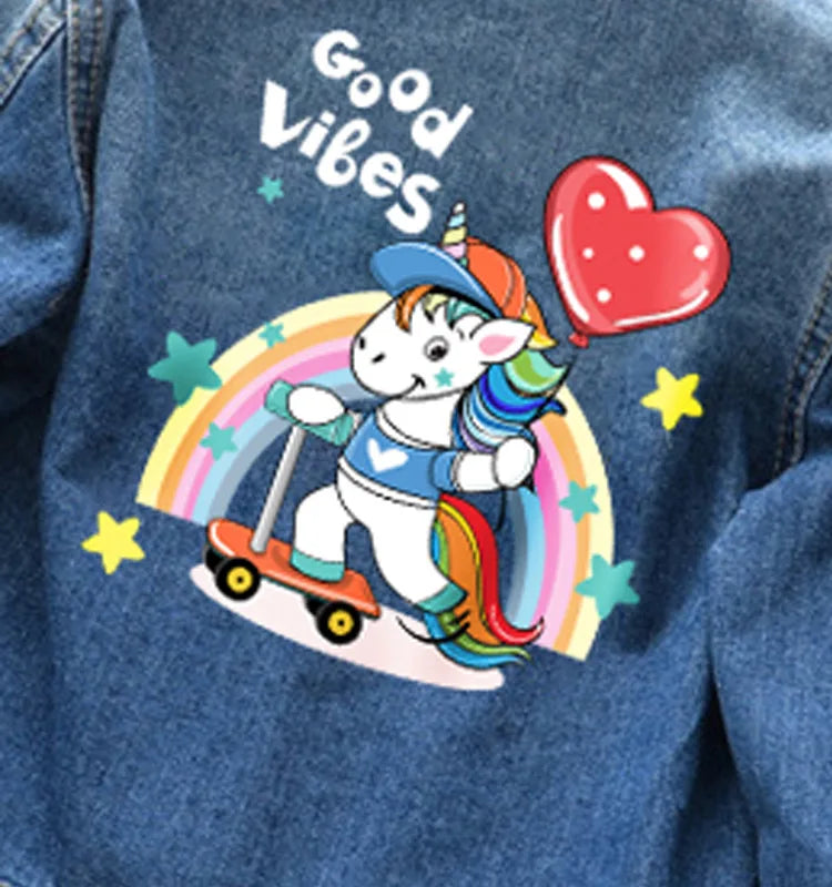 Kids' Denim Jacket – Cartoon Unicorn Jean Coat for Boys and Girls, Spring/Autumn Outerwear