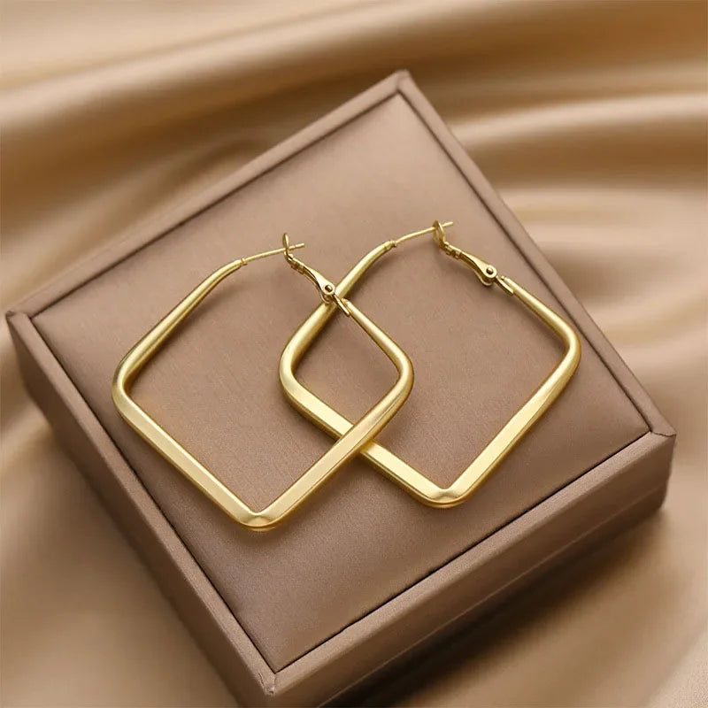 Women's Geometric Metal Earrings – Irregular Big Square Hoop Earrings, Fashion Jewelry Gift