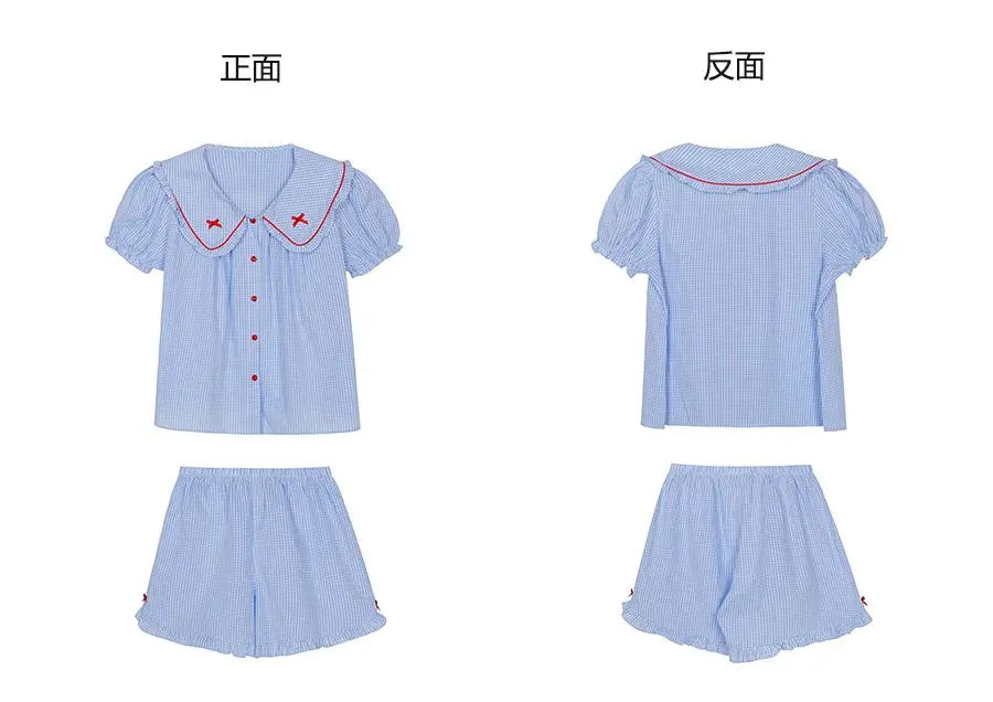 Plaid Women's Summer Pajama Set - Button Sleepwear with Peter Pan Collar