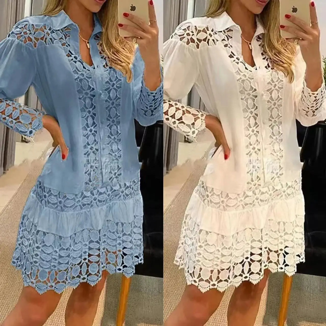 Lace Splice Elegant Long Sleeve Dress - Autumn Fashion