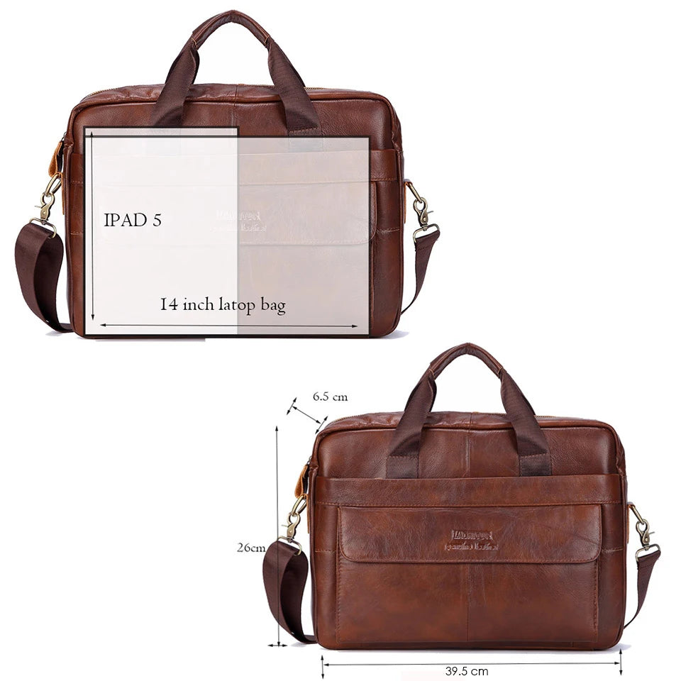 Men's Genuine Leather Handbag – Casual Laptop & Travel Messenger Bag