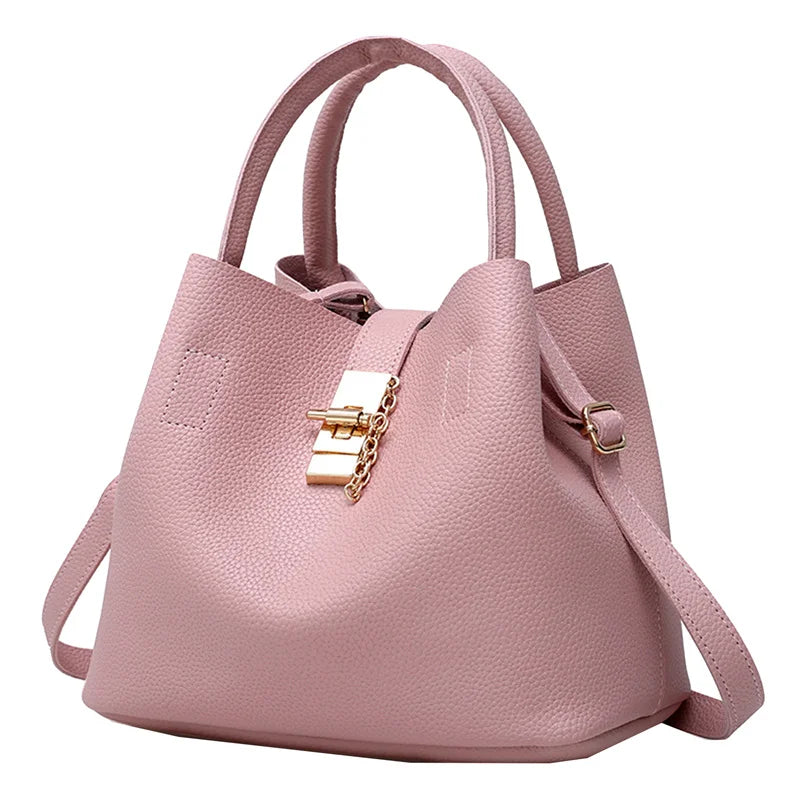 Women's Large Capacity Shoulder Bag - Lychee Pattern PU Crossbody Bucket Bag, Portable Messenger Tote
