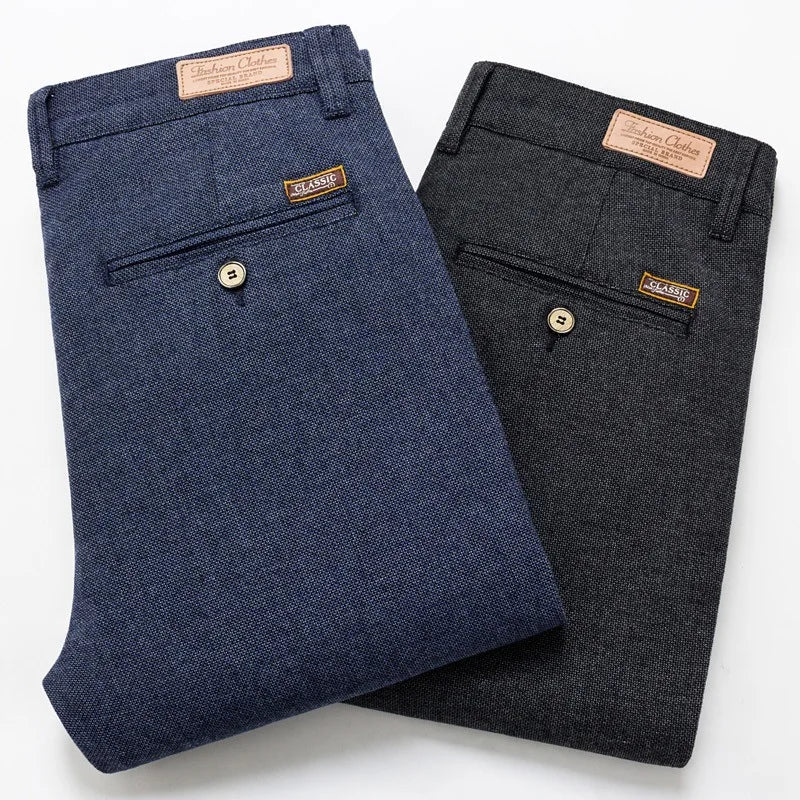 Men's Slim Casual Pants Fashion Business Stretch Trousers Male Brand Plaid Pant Black Blue