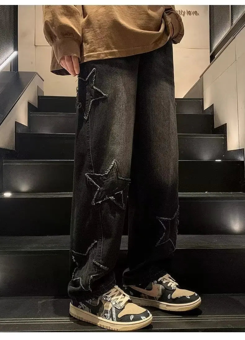 Hip Hop Embroidered Baggy Jeans - Men's Fashion Trousers