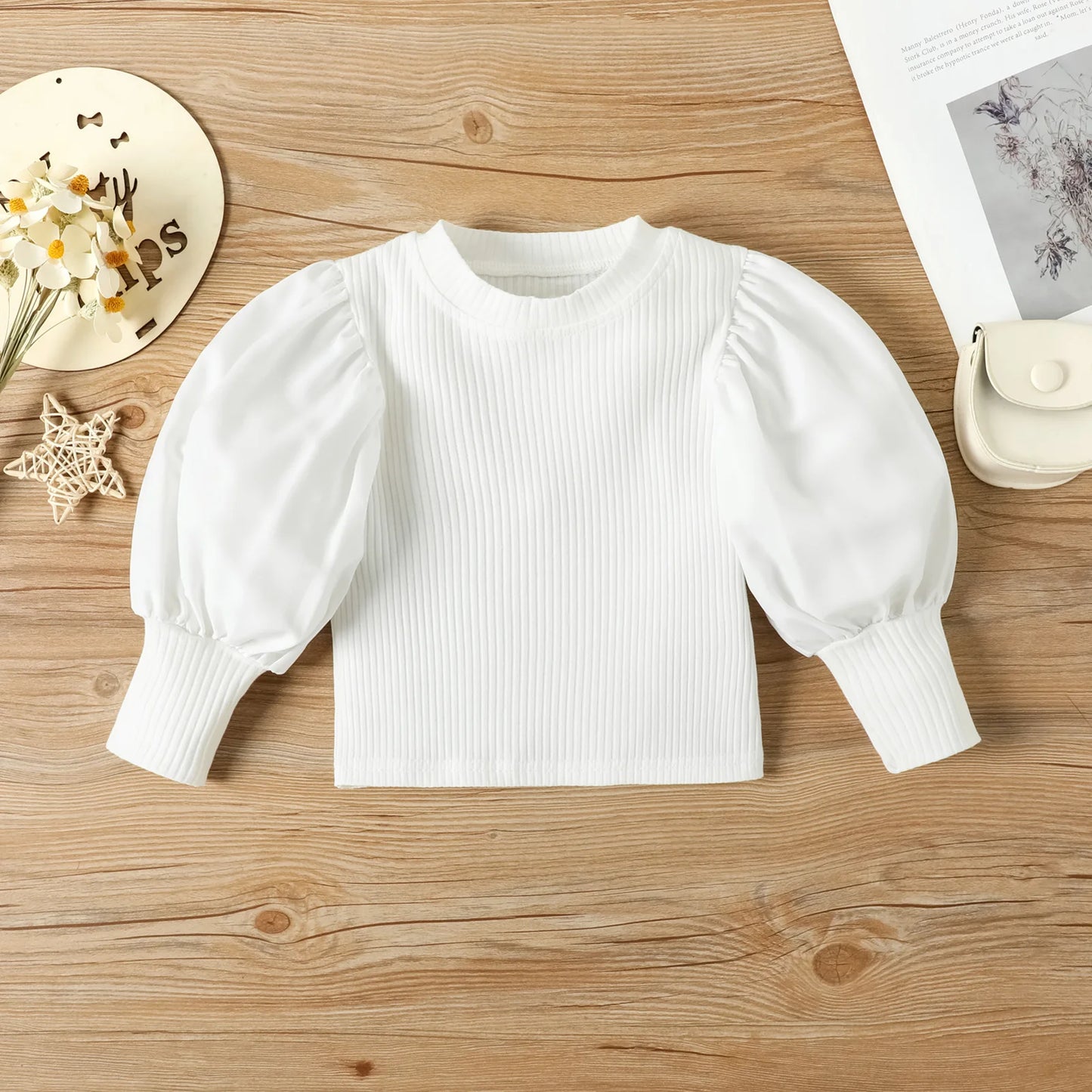 Girls' 2-Piece Puff Sleeve Blouse & PU Leather Pants Set