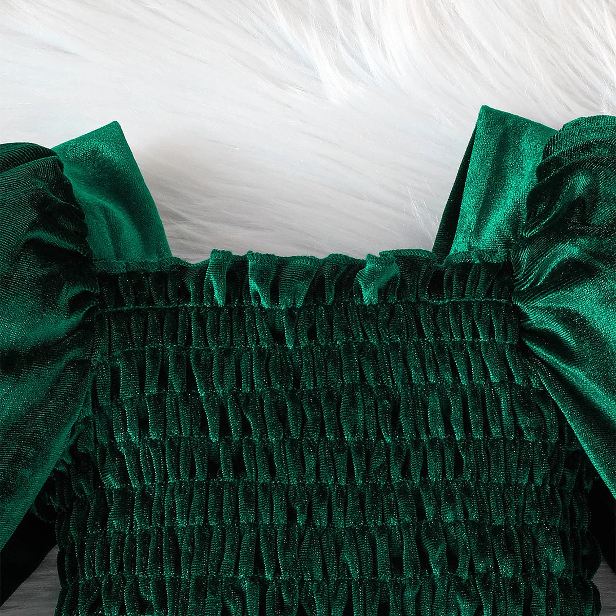 New Autumn/Winter Christmas Dress – Bubble Sleeve Splicing Mesh Dress for Girls