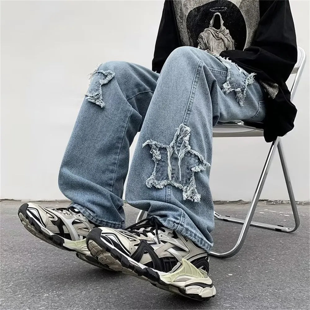 Hip Hop Embroidered Baggy Jeans - Men's Fashion Trousers