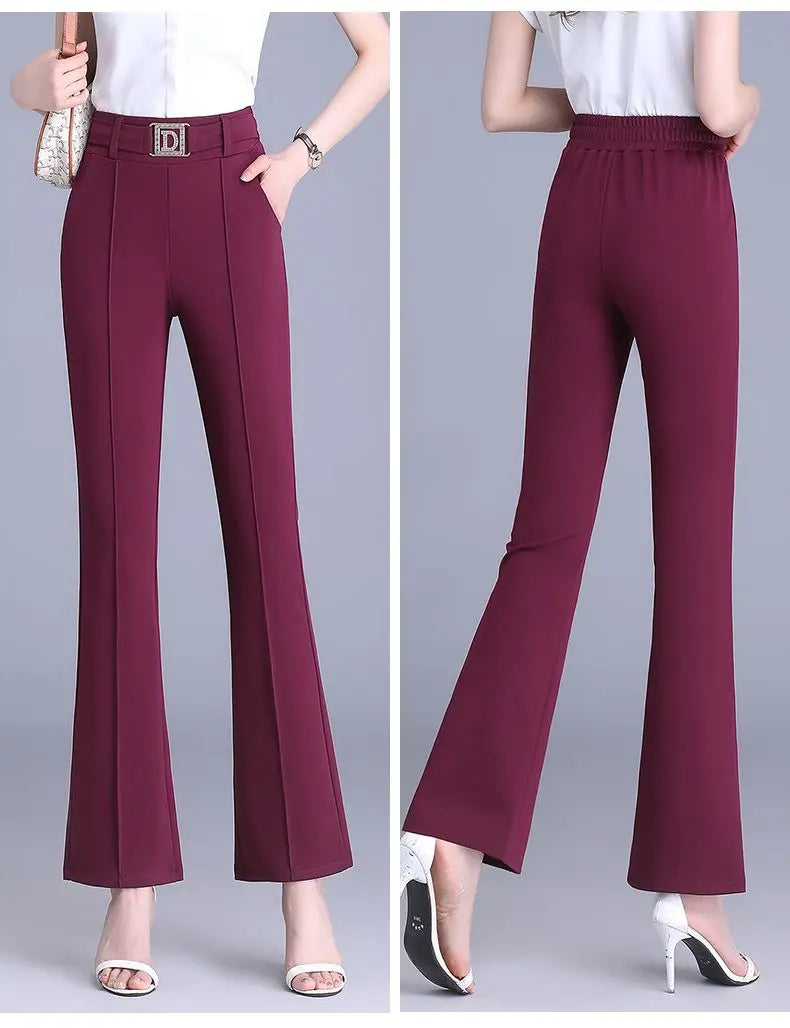 Spring/Summer High Waist Flare Pants with Bright Line Decoration