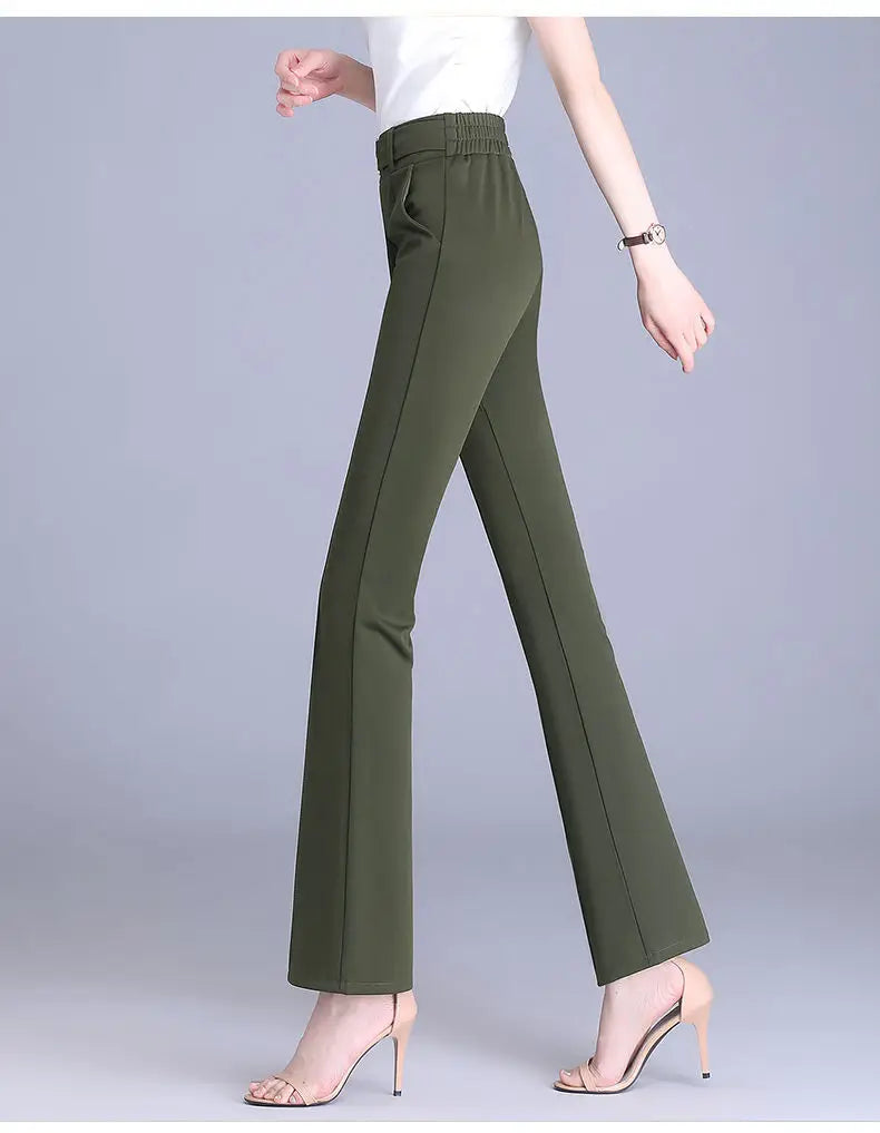 Spring/Summer High Waist Flare Pants with Bright Line Decoration
