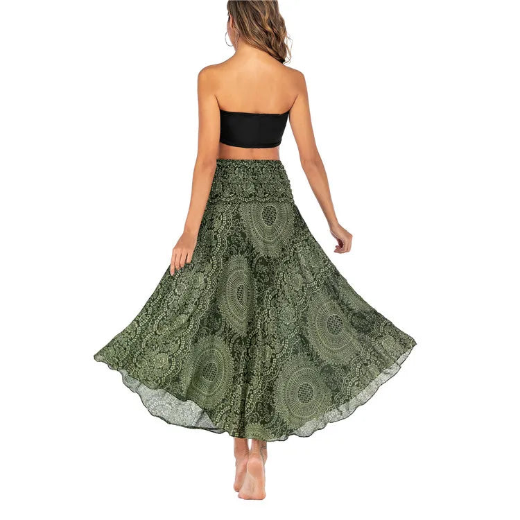 Summer Boho Vintage Long Maxi Skirt - Two-Way Beach Dress