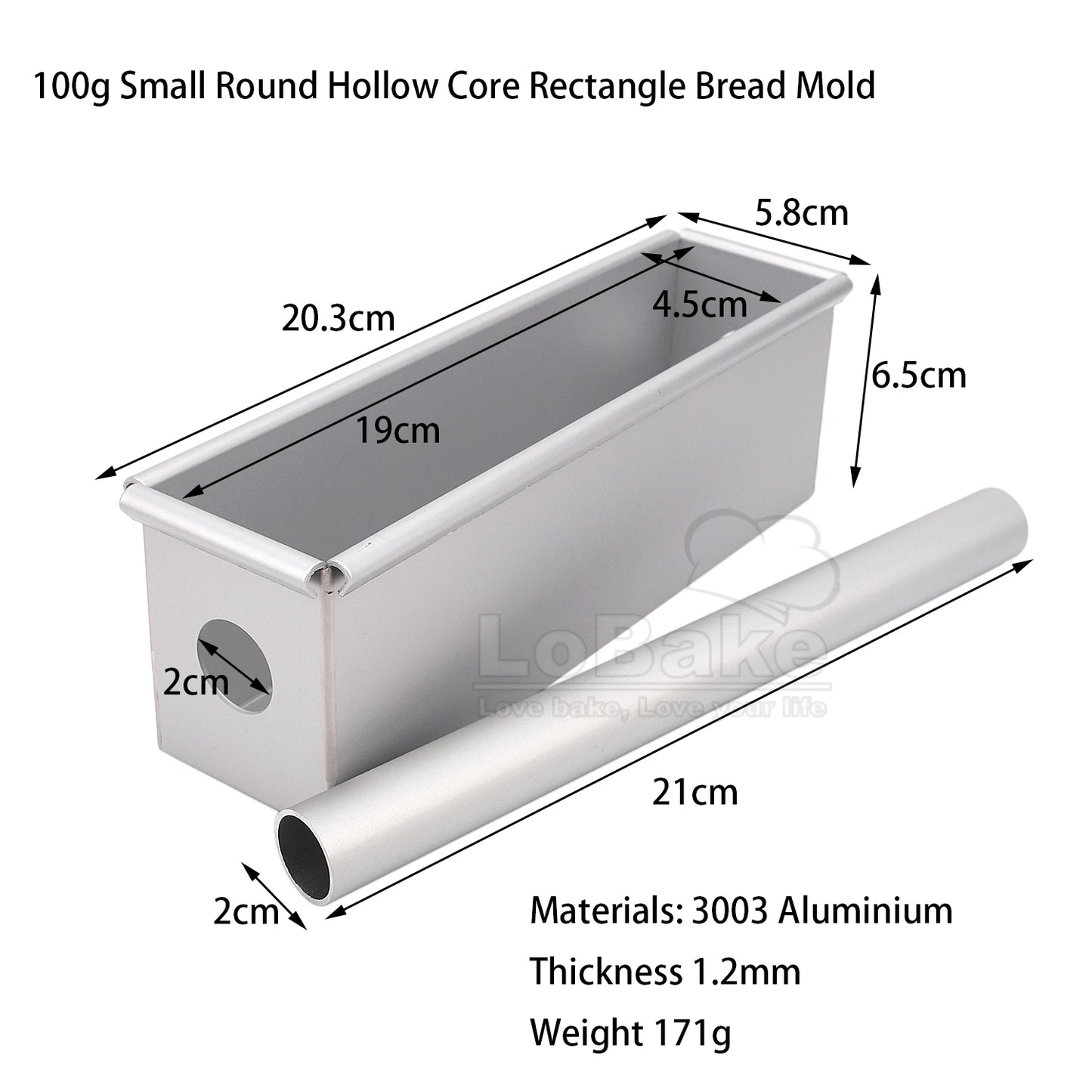 Aluminium Rectangle Toast Bread Mold – 100g/250g with Heart Stick & Mousse Cake Tin