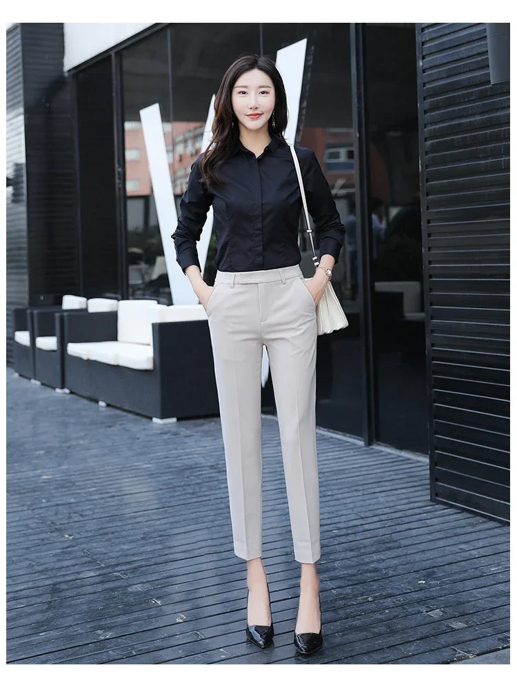 Black Gray High Waist Suit Pants for Women - Elegant Office Trousers