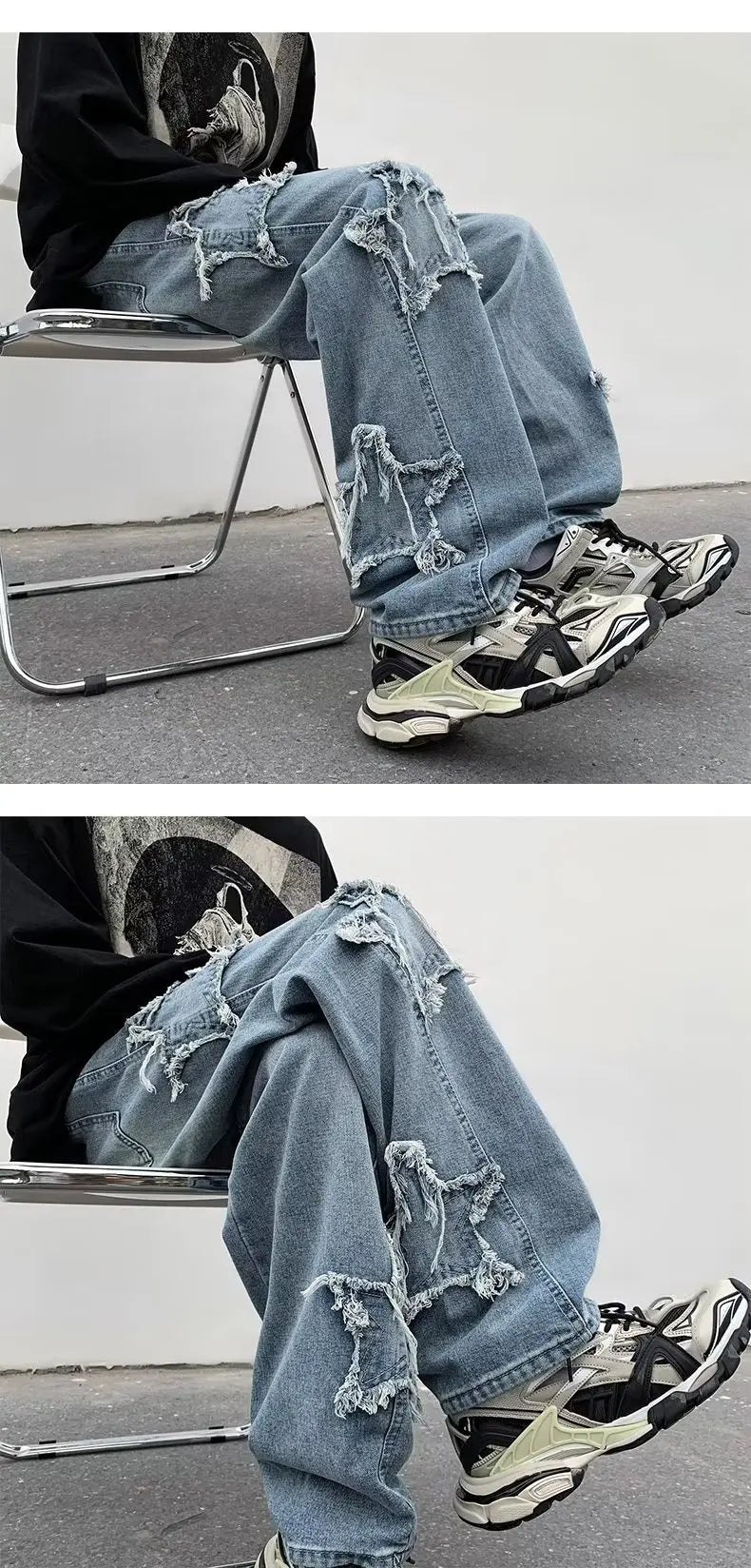 Hip Hop Embroidered Baggy Jeans - Men's Fashion Trousers